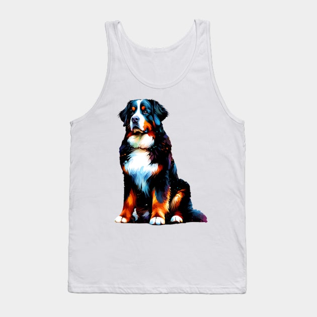 Vibrant Bernese Mountain Dog in Splash Paint Style Tank Top by ArtRUs